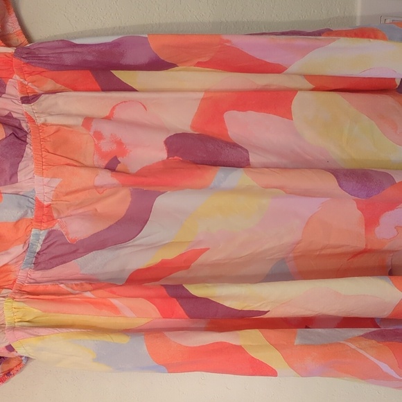 H&M Sweetheart Neckline Poplin Colorful Abstract Puff Sleeve Mini VacationDress - Picture 7 of 10